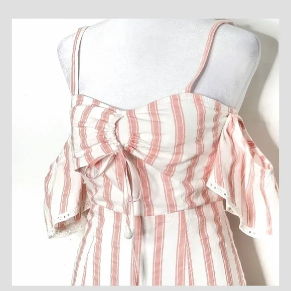Tularosa Brinley Mini Dress Off Shoulder Pink Stripe Ruffle Hem Sweetheart Neck - Picture 5 of 11